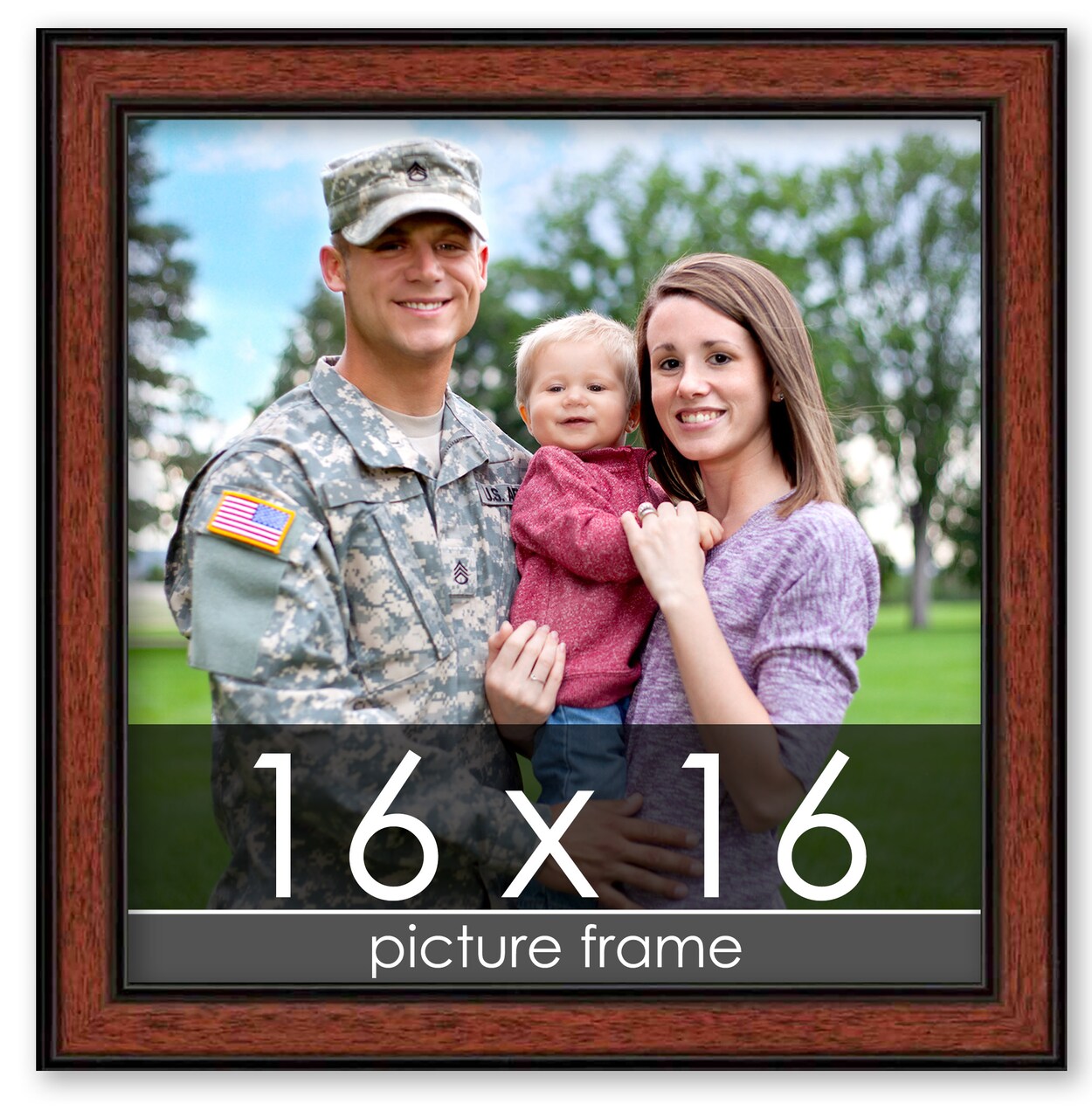 Square Simple Brown Picture Frame - UV Acrylic, Foam Board Backing, Hanging Hardware